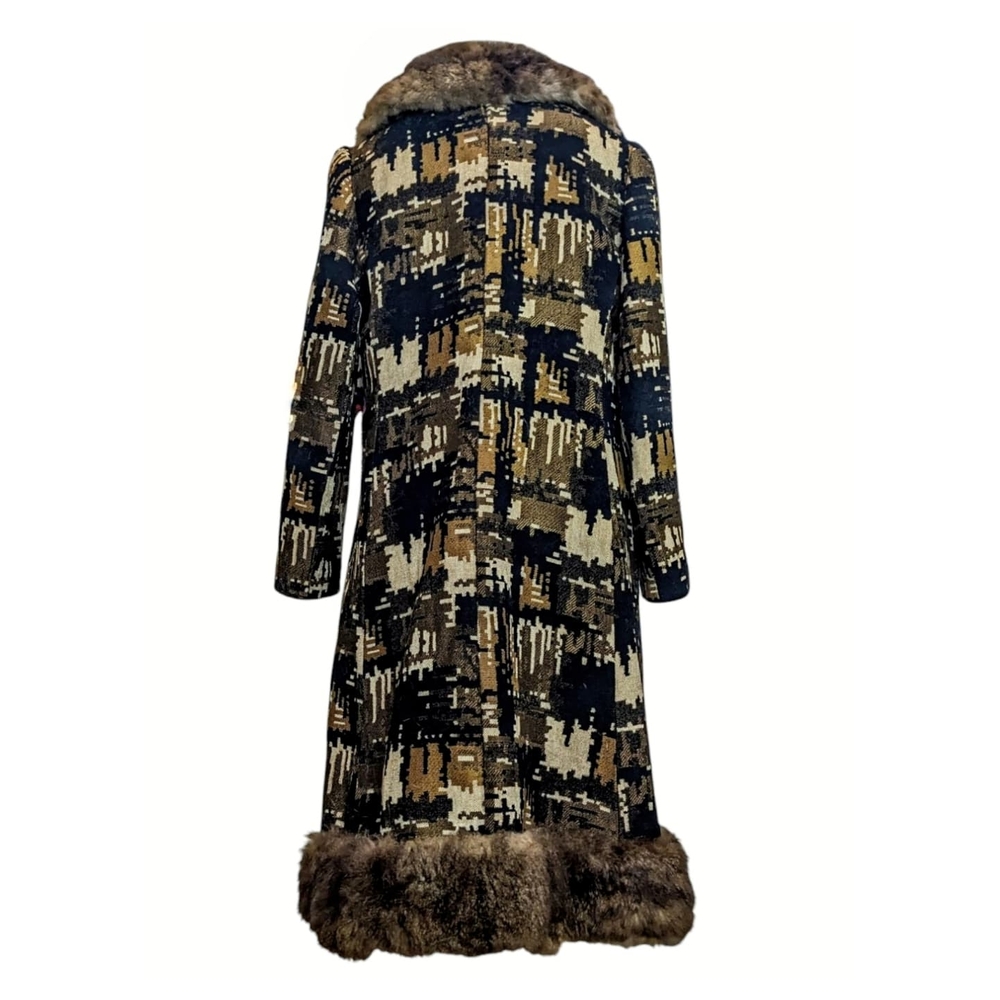 Vintage 60s Tapestry Coat with Faux Fur Trim RARE - Picture 7 of 11